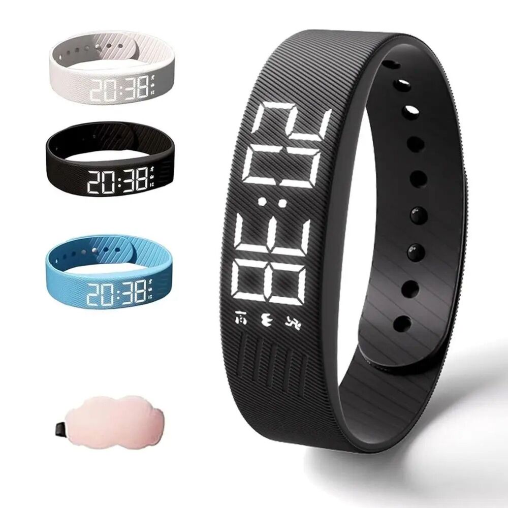 LED Digital Alarm Clock Watch Adjustable Bracelet, Waterproof